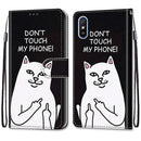 For Xiaomi Redmi 9A Coloured Drawing Cross Texture Horizontal Flip PU Leather Case with Holder & Card Slots & Wallet & Lanyard(Middle Finger White Cat)