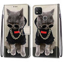 For Xiaomi Redmi 9C Coloured Drawing Cross Texture Horizontal Flip PU Leather Case with Holder & Card Slots & Wallet & Lanyard(Golden Chain Grey Cat)