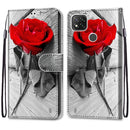 For Xiaomi Redmi 9C Coloured Drawing Cross Texture Horizontal Flip PU Leather Case with Holder & Card Slots & Wallet & Lanyard(Wood Red Rose)