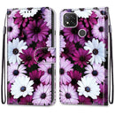 For Xiaomi Redmi 9C Coloured Drawing Cross Texture Horizontal Flip PU Leather Case with Holder & Card Slots & Wallet & Lanyard(Chrysanthemum Pink White Purple)