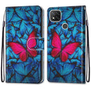 For Xiaomi Redmi 9C Coloured Drawing Cross Texture Horizontal Flip PU Leather Case with Holder & Card Slots & Wallet & Lanyard(Blue Red Butterfly)