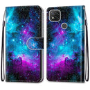 For Xiaomi Redmi 9C Coloured Drawing Cross Texture Horizontal Flip PU Leather Case with Holder & Card Slots & Wallet & Lanyard(Purple Green Starry Sky)