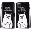 For Xiaomi Redmi 9C Coloured Drawing Cross Texture Horizontal Flip PU Leather Case with Holder & Card Slots & Wallet & Lanyard(Middle Finger White Cat)