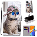 For Xiaomi Redmi 9C Coloured Drawing Cross Texture Horizontal Flip PU Leather Case with Holder & Card Slots & Wallet & Lanyard(Slant Hat Blue Mirror Cat)