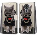 For Xiaomi Redmi Note 9 / 10X 4G Coloured Drawing Cross Texture Horizontal Flip PU Leather Case with Holder & Card Slots & Wallet & Lanyard(Golden Chain Grey Cat)