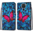 For Xiaomi Redmi Note 9 / 10X 4G Coloured Drawing Cross Texture Horizontal Flip PU Leather Case with Holder & Card Slots & Wallet & Lanyard(Blue Red Butterfly)