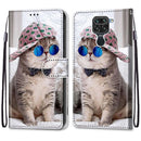 For Xiaomi Redmi Note 9 / 10X 4G Coloured Drawing Cross Texture Horizontal Flip PU Leather Case with Holder & Card Slots & Wallet & Lanyard(Slant Hat Blue Mirror Cat)