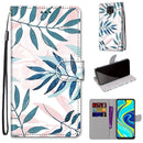 For Xiaomi Redmi Note 9S / 9 Pro Coloured Drawing Cross Texture Horizontal Flip PU Leather Case with Holder & Card Slots & Wallet & Lanyard(Pink Green Leaf)