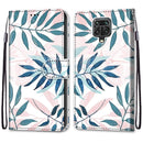 For Xiaomi Redmi Note 9S / 9 Pro Coloured Drawing Cross Texture Horizontal Flip PU Leather Case with Holder & Card Slots & Wallet & Lanyard(Pink Green Leaf)