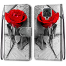 For Xiaomi Redmi Note 9S / 9 Pro Coloured Drawing Cross Texture Horizontal Flip PU Leather Case with Holder & Card Slots & Wallet & Lanyard(Wood Red Rose)