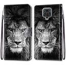 For Xiaomi Redmi Note 9S / 9 Pro Coloured Drawing Cross Texture Horizontal Flip PU Leather Case with Holder & Card Slots & Wallet & Lanyard(Black White Lion Head)