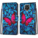 For Xiaomi Redmi Note 9S / 9 Pro Coloured Drawing Cross Texture Horizontal Flip PU Leather Case with Holder & Card Slots & Wallet & Lanyard(Blue Red Butterfly)