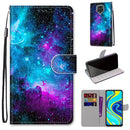 For Xiaomi Redmi Note 9S / 9 Pro Coloured Drawing Cross Texture Horizontal Flip PU Leather Case with Holder & Card Slots & Wallet & Lanyard(Purple Green Starry Sky)