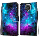 For Xiaomi Redmi Note 9S / 9 Pro Coloured Drawing Cross Texture Horizontal Flip PU Leather Case with Holder & Card Slots & Wallet & Lanyard(Purple Green Starry Sky)