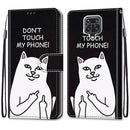 For Xiaomi Redmi Note 9S / 9 Pro Coloured Drawing Cross Texture Horizontal Flip PU Leather Case with Holder & Card Slots & Wallet & Lanyard(Middle Finger White Cat)