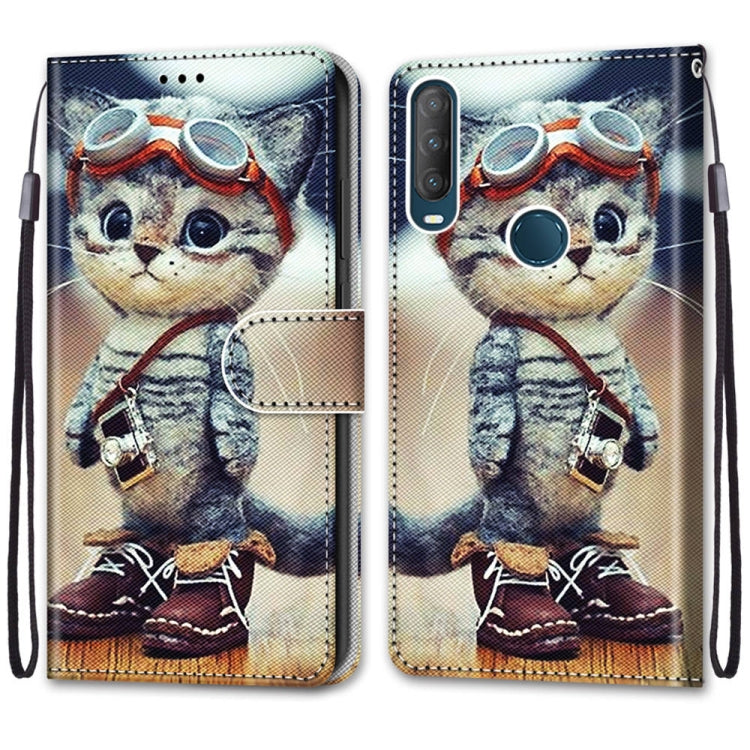 For Alcatel 1S (2020) / 3L (2020) Coloured Drawing Cross Texture Horizontal Flip PU Leather Case with Holder & Card Slots & Wallet & Lanyard(Leather Shoes Cat)