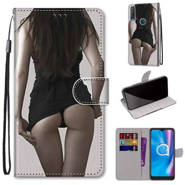 For Alcatel 1S (2020) / 3L (2020) Coloured Drawing Cross Texture Horizontal Flip PU Leather Case with Holder & Card Slots & Wallet & Lanyard(Upskirt)