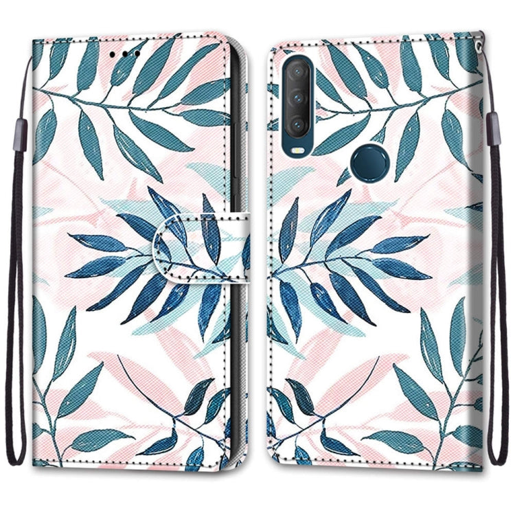 For Alcatel 1S (2020) / 3L (2020) Coloured Drawing Cross Texture Horizontal Flip PU Leather Case with Holder & Card Slots & Wallet & Lanyard(Pink Green Leaf)