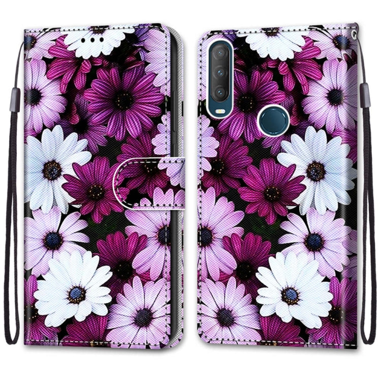 For Alcatel 1S (2020) / 3L (2020) Coloured Drawing Cross Texture Horizontal Flip PU Leather Case with Holder & Card Slots & Wallet & Lanyard(Chrysanthemum Pink White Purple)