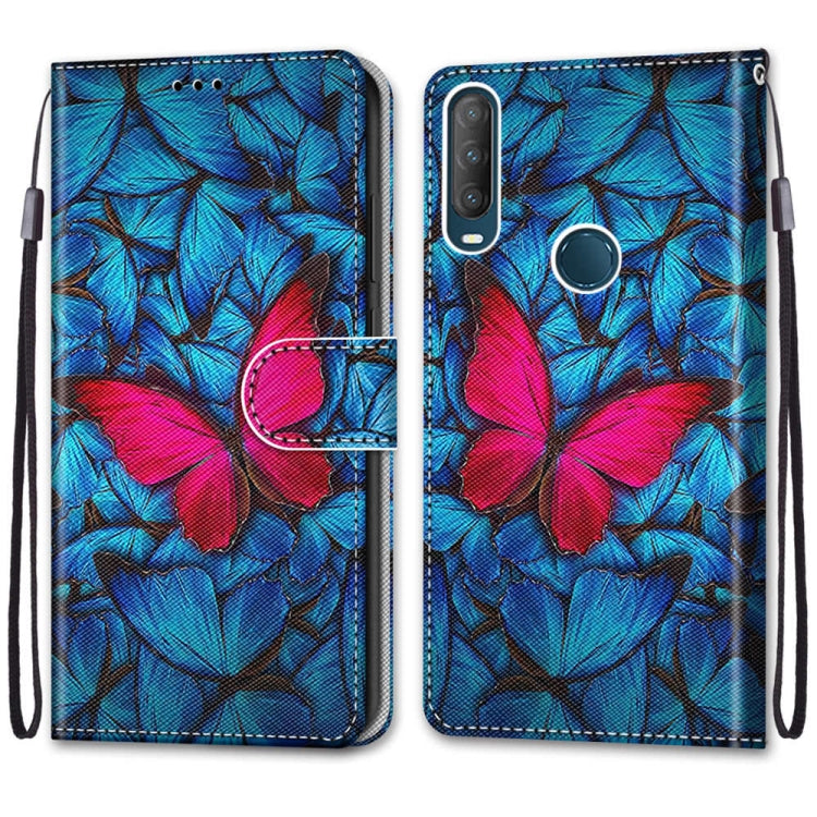 For Alcatel 1S (2020) / 3L (2020) Coloured Drawing Cross Texture Horizontal Flip PU Leather Case with Holder & Card Slots & Wallet & Lanyard(Blue Red Butterfly)