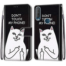 For Alcatel 1S (2020) / 3L (2020) Coloured Drawing Cross Texture Horizontal Flip PU Leather Case with Holder & Card Slots & Wallet & Lanyard(Middle Finger White Cat)