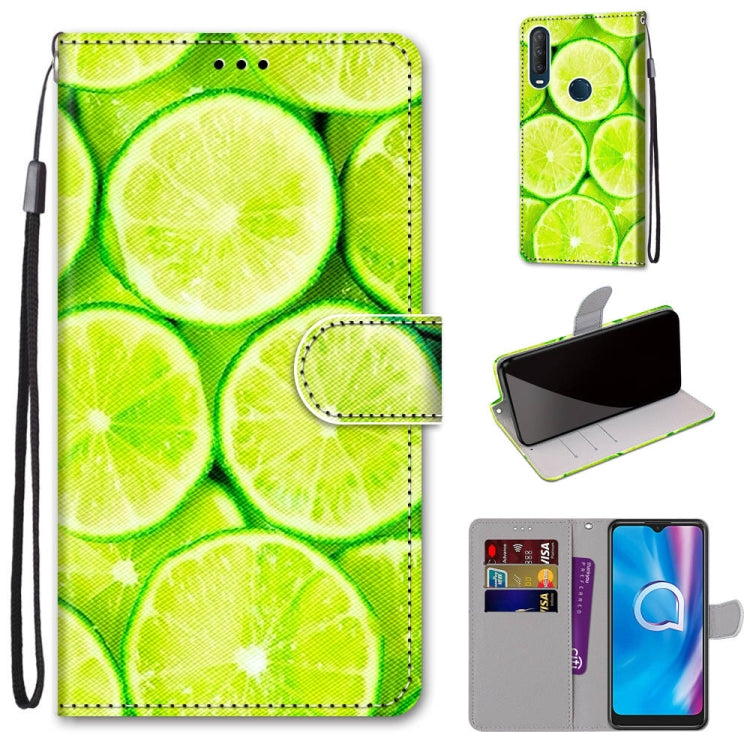 For Alcatel 1SE (2020) Coloured Drawing Cross Texture Horizontal Flip PU Leather Case with Holder & Card Slots & Wallet & Lanyard(Green Lemon)