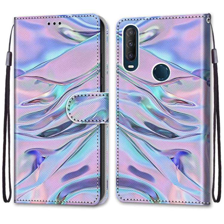 For Alcatel 1SE (2020) Coloured Drawing Cross Texture Horizontal Flip PU Leather Case with Holder & Card Slots & Wallet & Lanyard(Fluorescent Water Texture)