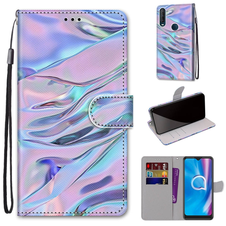 For Alcatel 1SE (2020) Coloured Drawing Cross Texture Horizontal Flip PU Leather Case with Holder & Card Slots & Wallet & Lanyard(Fluorescent Water Texture)