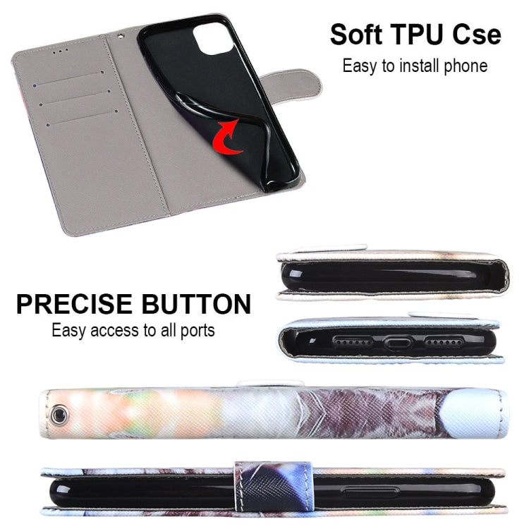 For Alcatel 1SE (2020) Coloured Drawing Cross Texture Horizontal Flip PU Leather Case with Holder & Card Slots & Wallet & Lanyard(Big Cat Holding Kitten)