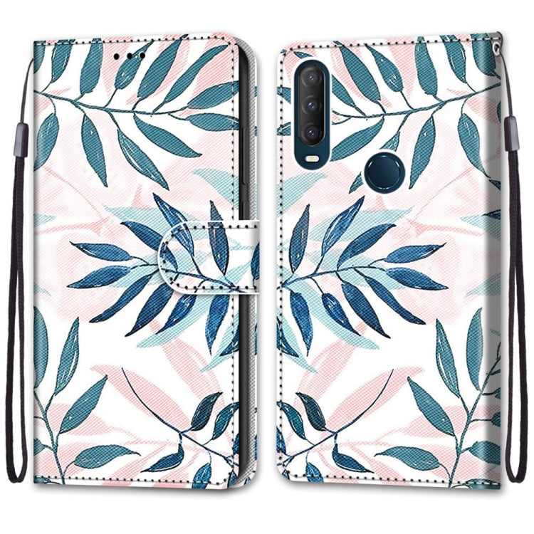 For Alcatel 1SE (2020) Coloured Drawing Cross Texture Horizontal Flip PU Leather Case with Holder & Card Slots & Wallet & Lanyard(Pink Green Leaf)