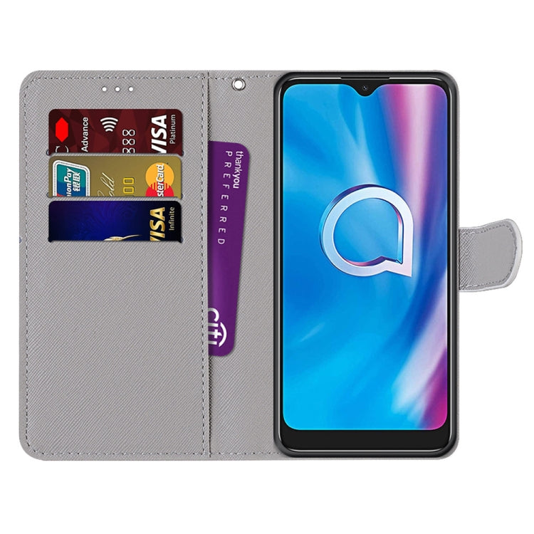 For Alcatel 1SE (2020) Coloured Drawing Cross Texture Horizontal Flip PU Leather Case with Holder & Card Slots & Wallet & Lanyard(Pink Green Leaf)