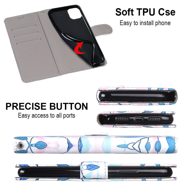 For Alcatel 1SE (2020) Coloured Drawing Cross Texture Horizontal Flip PU Leather Case with Holder & Card Slots & Wallet & Lanyard(Pink Green Leaf)