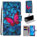 For Alcatel 1SE (2020) Coloured Drawing Cross Texture Horizontal Flip PU Leather Case with Holder & Card Slots & Wallet & Lanyard(Blue Red Butterfly)