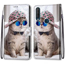For Alcatel 1SE (2020) Coloured Drawing Cross Texture Horizontal Flip PU Leather Case with Holder & Card Slots & Wallet & Lanyard(Slant Hat Blue Mirror Cat)