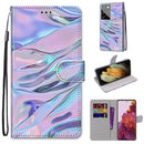 For Samsung Galaxy S21 Ultra 5G Coloured Drawing Cross Texture Horizontal Flip PU Leather Case with Holder & Card Slots & Wallet & Lanyard(Fluorescent Water Pattern)