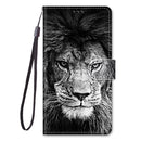 For Samsung Galaxy S21 Ultra 5G Coloured Drawing Cross Texture Horizontal Flip PU Leather Case with Holder & Card Slots & Wallet & Lanyard(Black and White Lion Head)