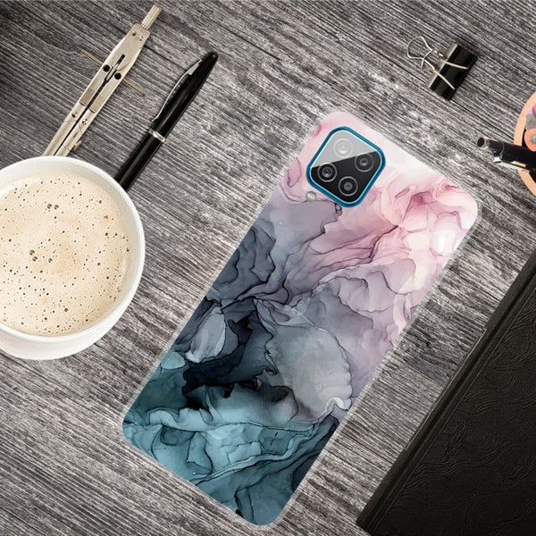 For Samsung Galaxy A12 Marble Shockproof TPU Protective Case(Abstract Light Pink)
