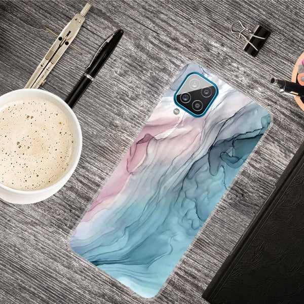 For Samsung Galaxy A12 Marble Shockproof TPU Protective Case(Abstract Gray)