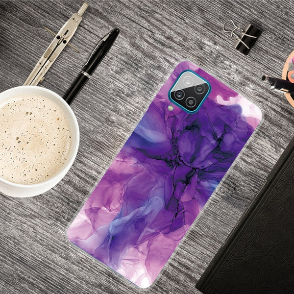 For Samsung Galaxy A12 Marble Shockproof TPU Protective Case(Abstract Purple)
