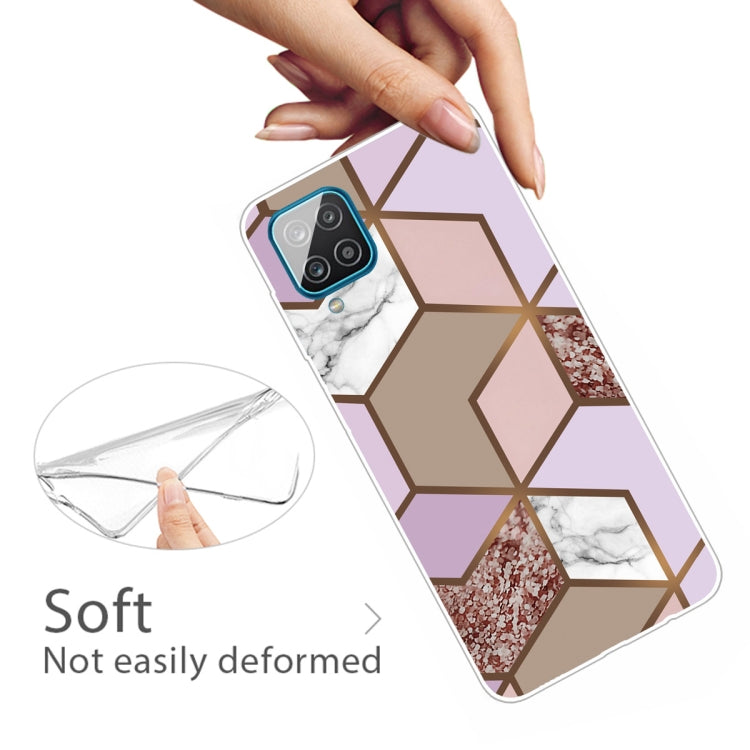 For Samsung Galaxy A12 Marble Shockproof TPU Protective Case(Rhombus Orange Purple)