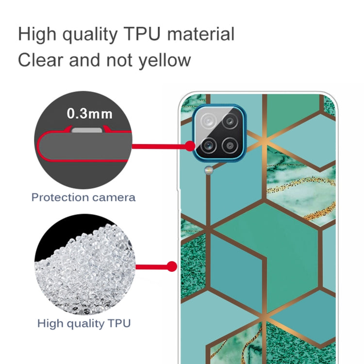 For Samsung Galaxy A12 Marble Shockproof TPU Protective Case(Rhombus Green)