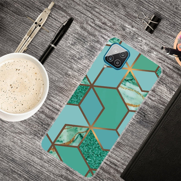 For Samsung Galaxy A12 Marble Shockproof TPU Protective Case(Rhombus Green)