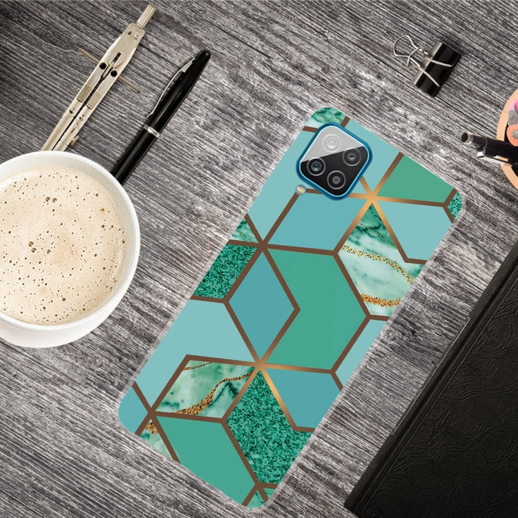 For Samsung Galaxy A12 Marble Shockproof TPU Protective Case(Rhombus Green)