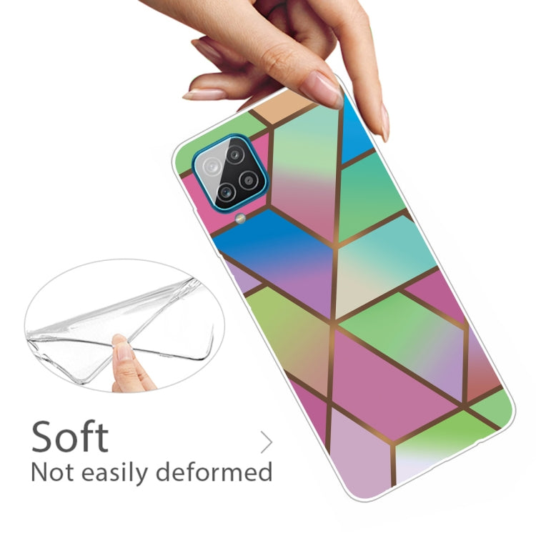 For Samsung Galaxy A12 Marble Shockproof TPU Protective Case(Rhombus Gradient)