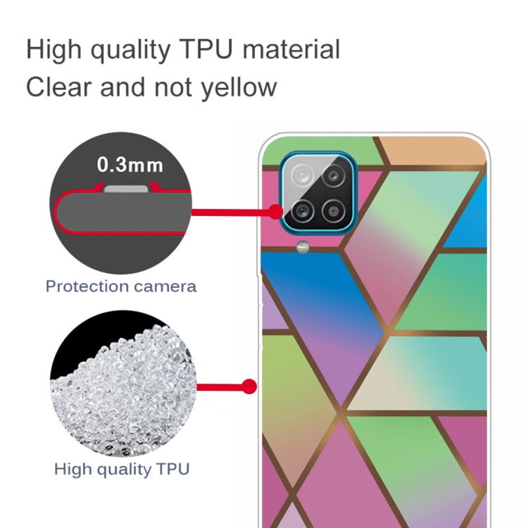 For Samsung Galaxy A12 Marble Shockproof TPU Protective Case(Rhombus Gradient)
