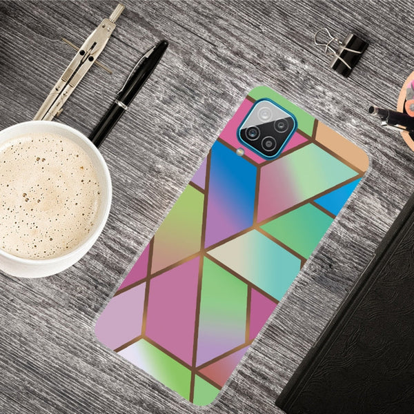 For Samsung Galaxy A12 Marble Shockproof TPU Protective Case(Rhombus Gradient)
