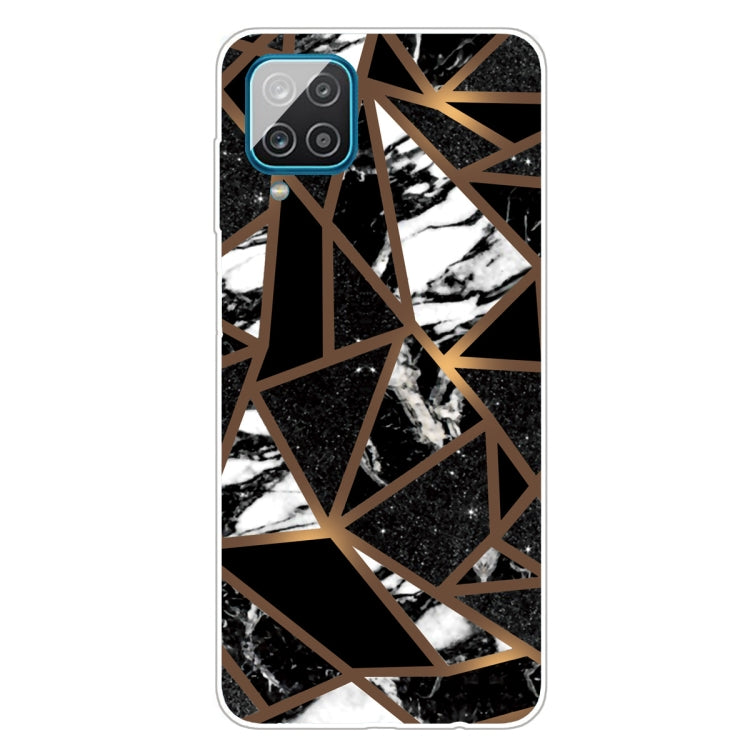 For Samsung Galaxy A12 Marble Shockproof TPU Protective Case(Rhombus Black)