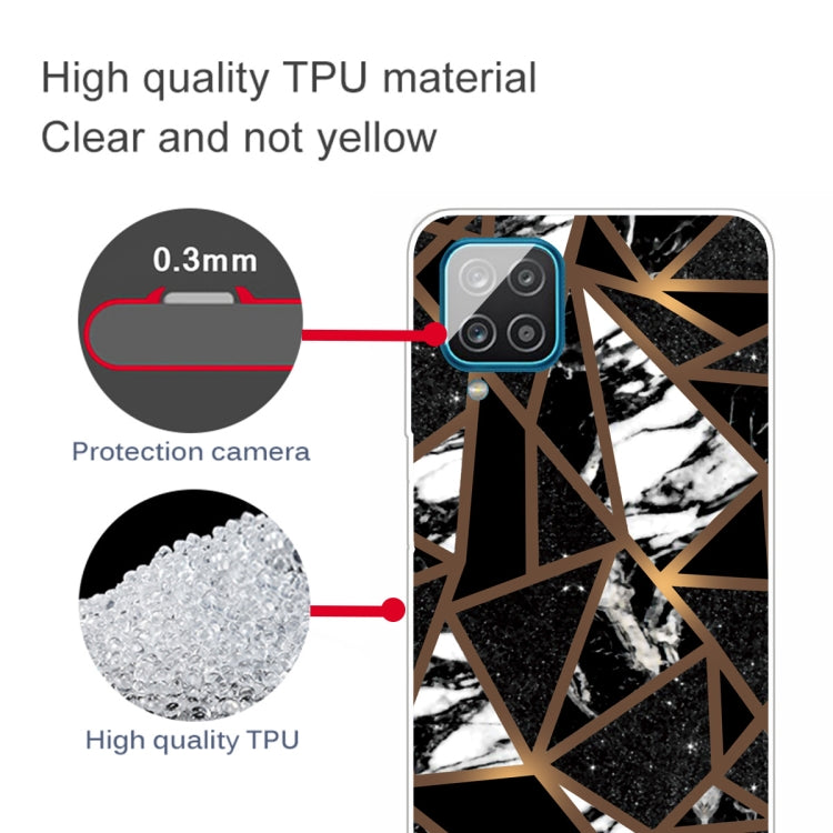 For Samsung Galaxy A12 Marble Shockproof TPU Protective Case(Rhombus Black)