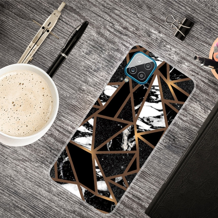For Samsung Galaxy A12 Marble Shockproof TPU Protective Case(Rhombus Black)