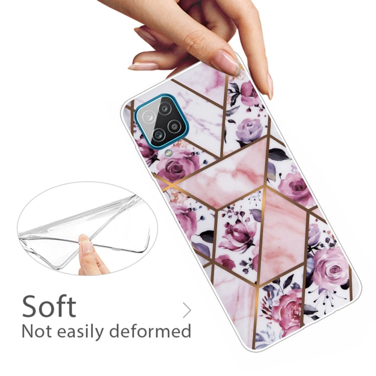 For Samsung Galaxy A12 Marble Shockproof TPU Protective Case(Rhombus Rose)
